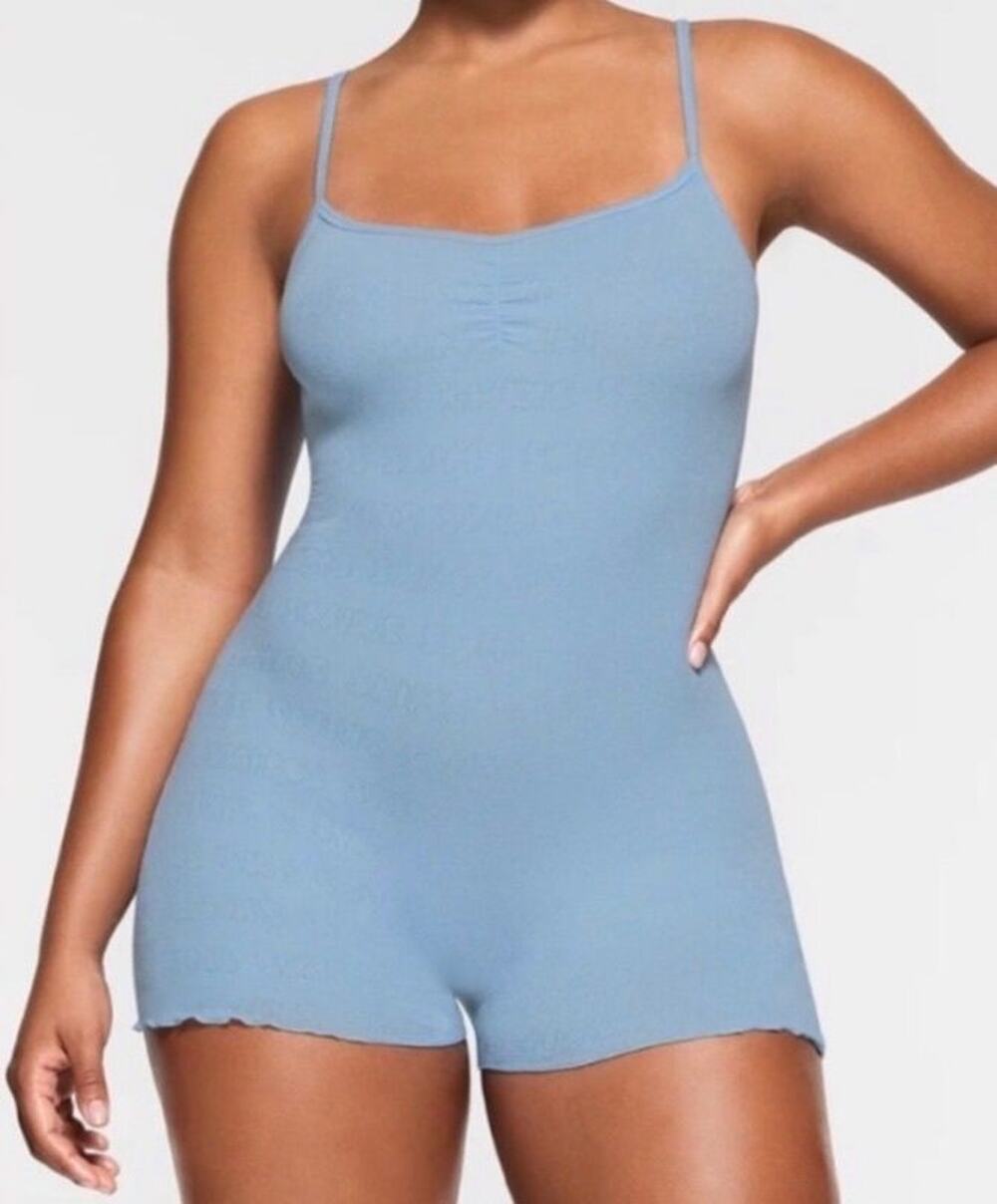 Skims Pointelle Logo Romper/Onesie Iris Blue 4X